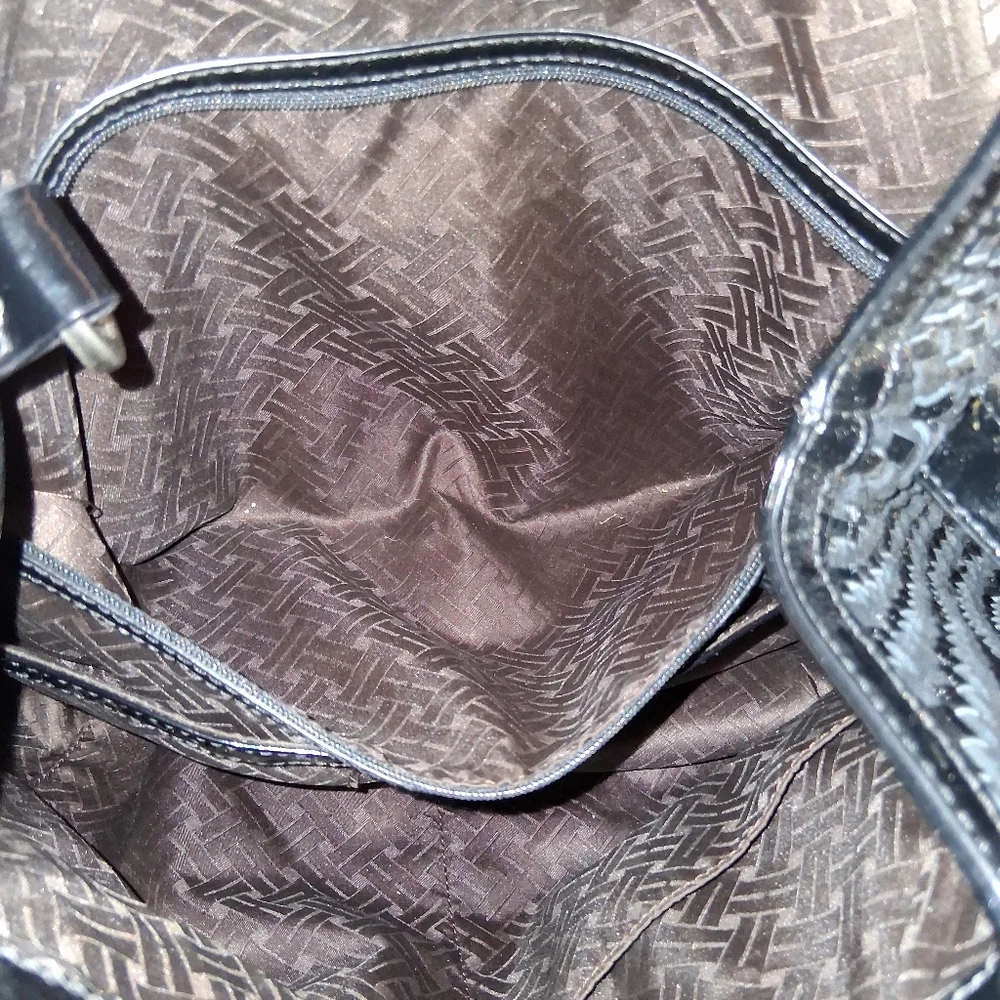 Cole Haan Black Woven Patent Shoulder Tote - Picture 13 of 16